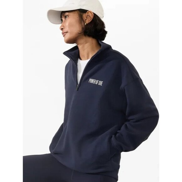 ATHLETA S Power Of She 1/4 Zip Fleece Sweatshirt Navy Blue Small Regular - Picture 4 of 7